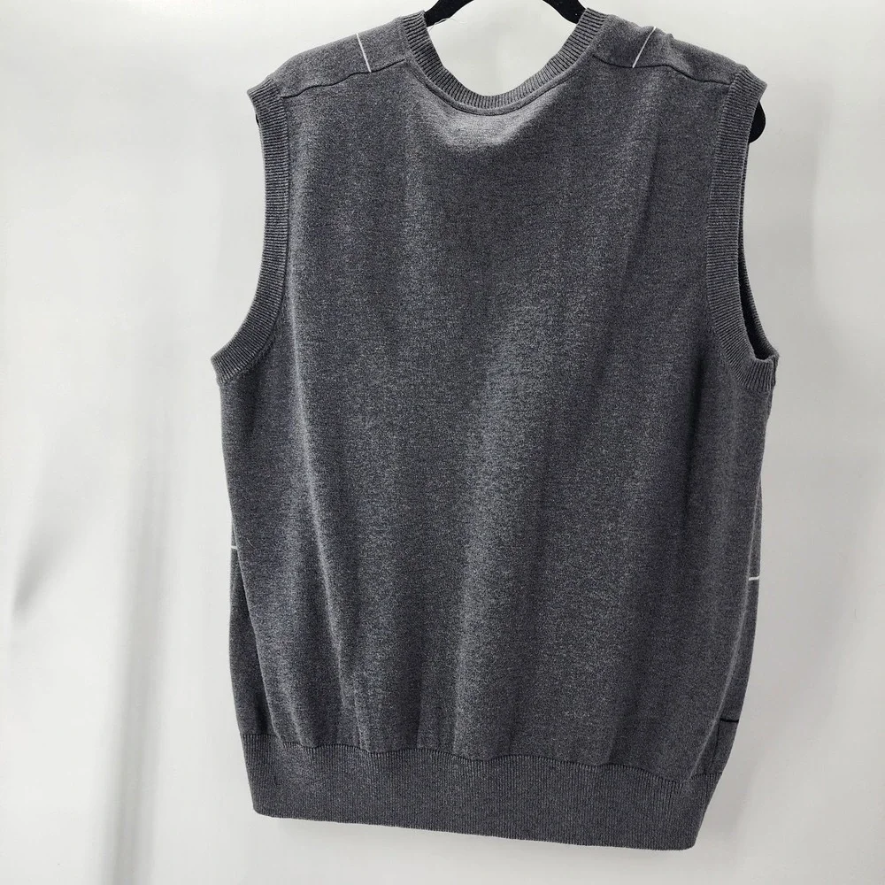 PGA Tour Sweater Vest Cotton Pinstipe‎ Print Gray Sleeveless Men Large